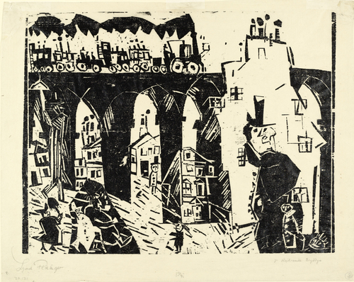 Railroad Viaduct (Die Eisenbahnbrücke) (1919) - Lyonel Feininger Tablo