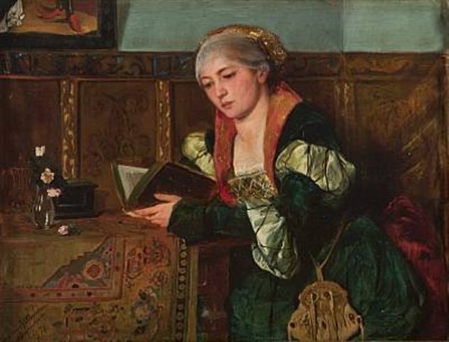 Reading Lady in Renaissance Dress (1878) - Harriet Backer Tablo