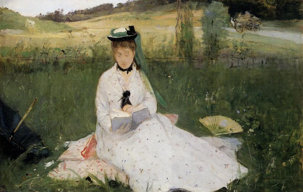 Reading with Green Umbrella (1873) - Berthe Morisot Tablo