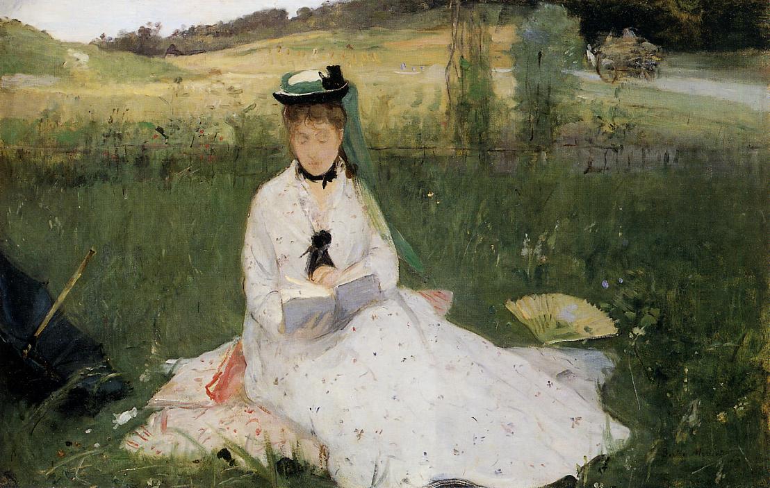 Reading with Green Umbrella (1873) - Berthe Morisot Tablo