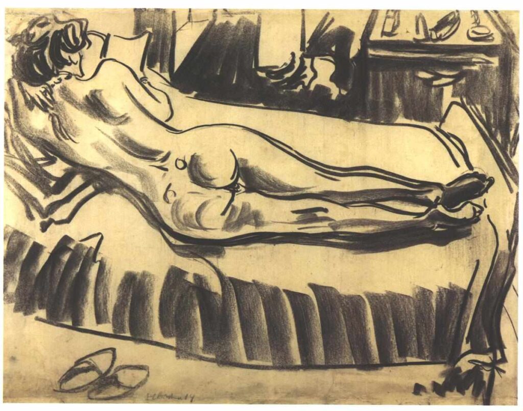 Reclining Female Nude on a Couch - Ernst Ludwig Kirchner Tablo