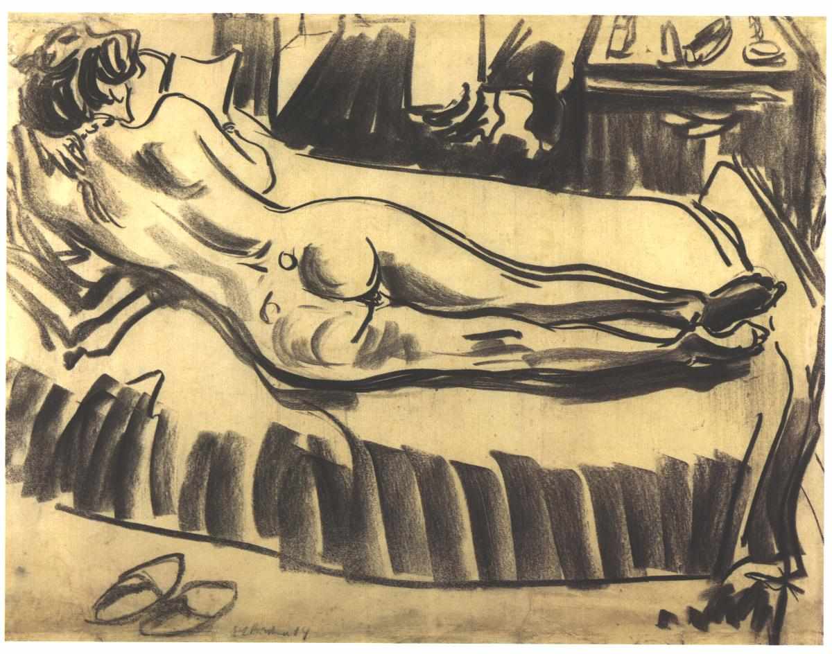 Reclining Female Nude on a Couch - Ernst Ludwig Kirchner Tablo