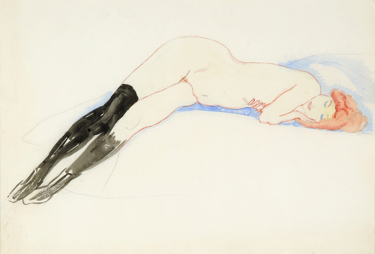 Reclining Nude with Black Stockings (Greet) (1911) - Jan Sluyters Tablo