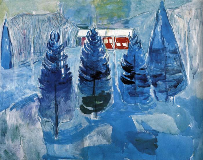 Red House and Spruces (1927) - Edvard Munch Tablo