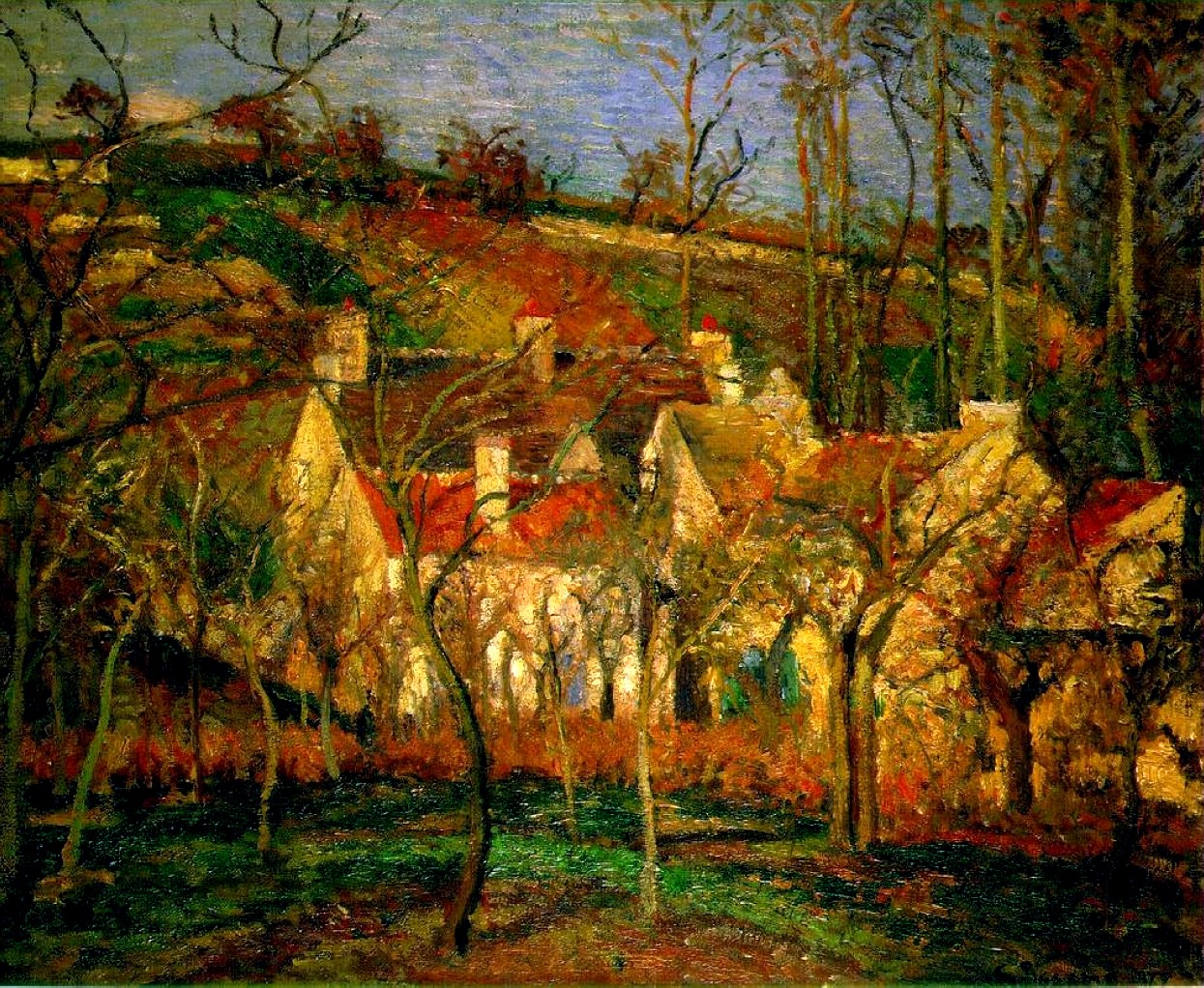 Red Roofs, Corner of a Village, Winter (1877) - Camille Pissarro Tablo