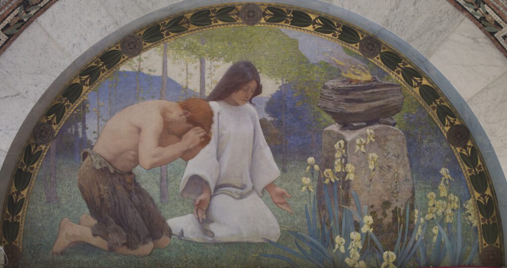 Religion Mural in Lunette from the Family and Education Series (1896) - Charles Sprague Pearce Tablo