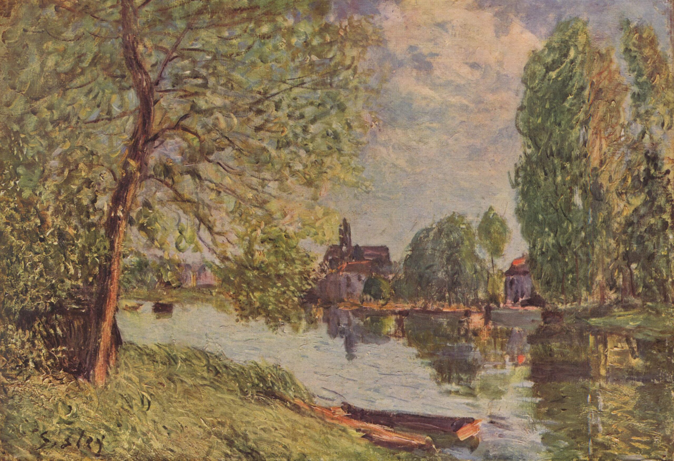 River Landscape by Moret sur Loing (1890) - Alfred Sisley Tablo