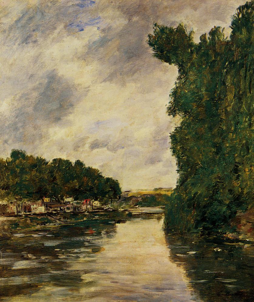 River near Abbeville (1894) - Eugène Boudin Tablo