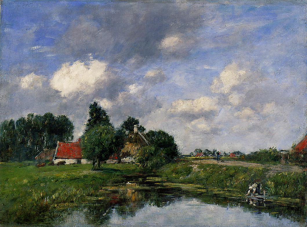 River near Dunkirk (1889) - Eugène Boudin Tablo