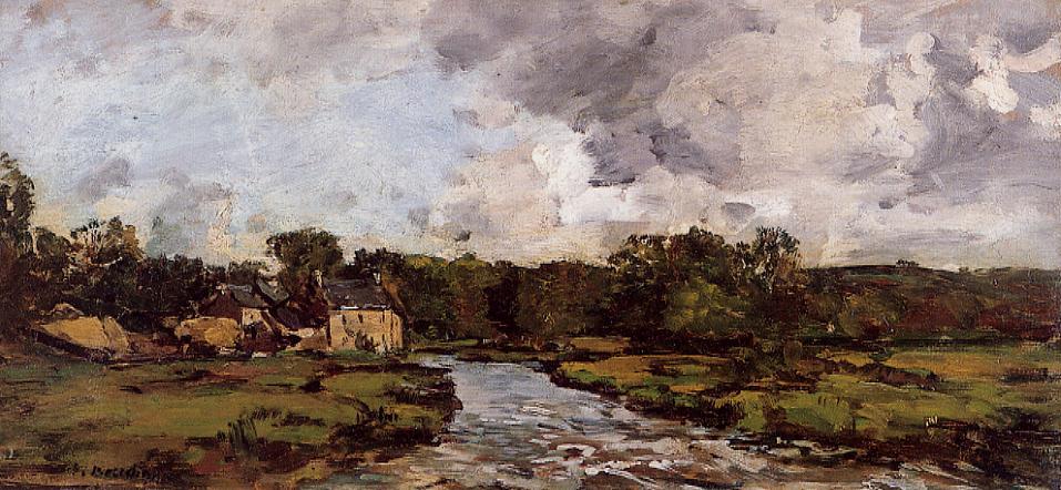 River near hospital (1873) - Eugène Boudin Tablo