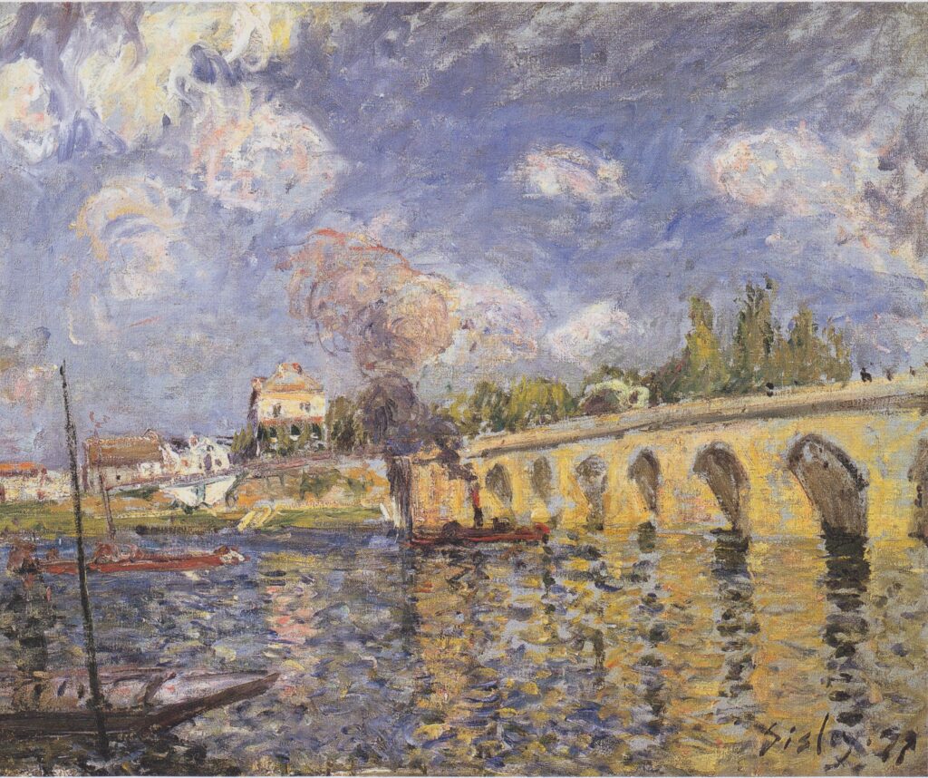 River steamboat and bridge (1871) - Alfred Sisley Tablo