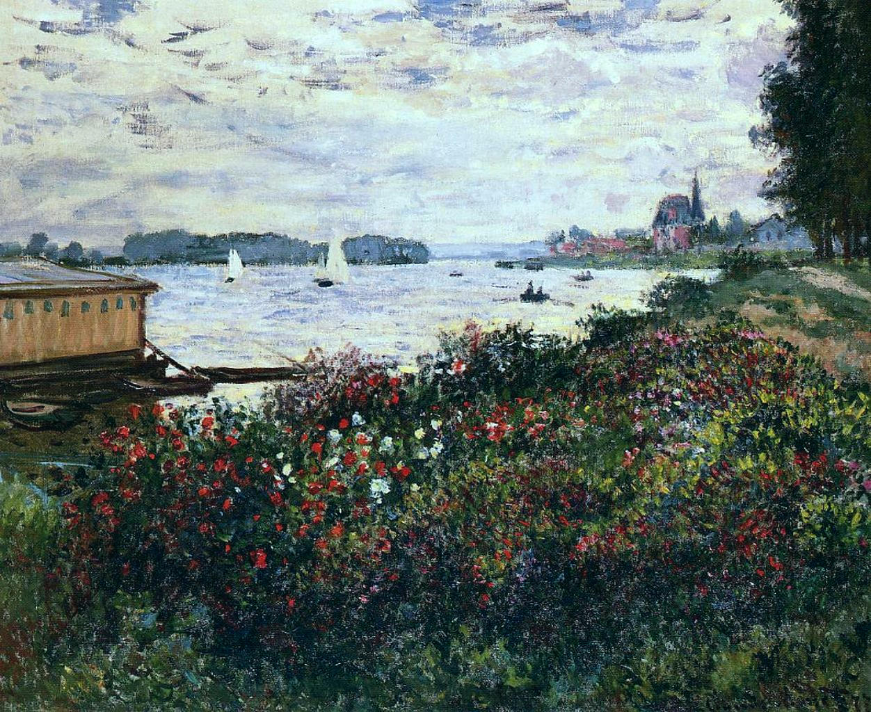 Riverbank at Argenteuil (1877) - Claude Monet Tablo
