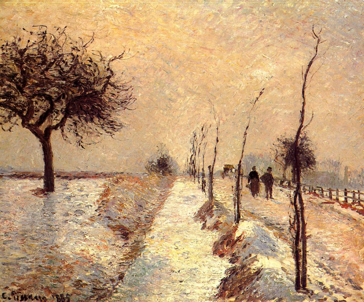 Road at Eragny, Winter (1885) - Camille Pissarro Tablo