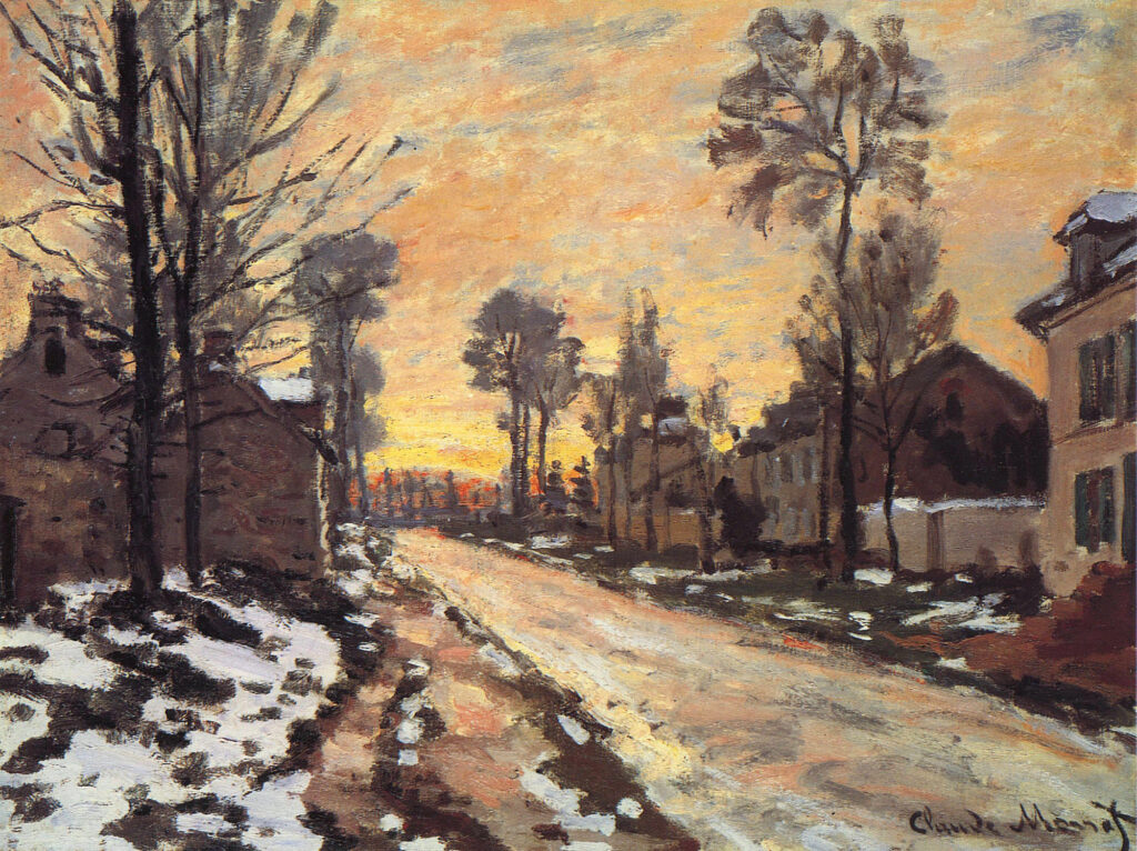 Road at Louveciennes, Melting Snow, Sunset (1870) - Claude Monet Tablo