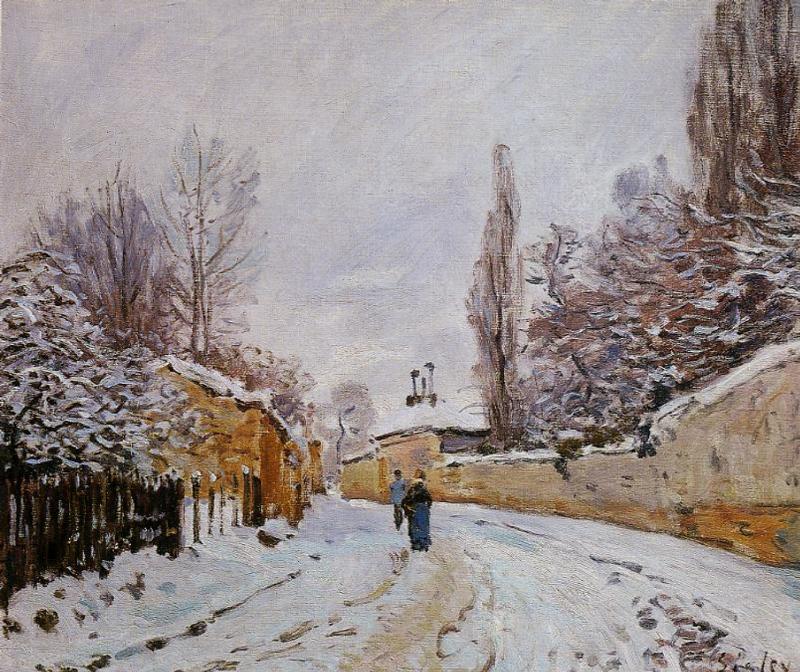 Road under Snow, Louveciennes (1876) - Alfred Sisley Tablo