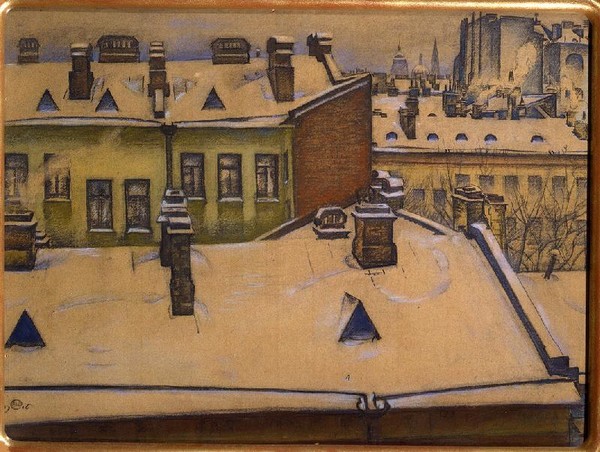 Rooftops under the snow (1916) - Mstislav Dobuzhinsky Tablo