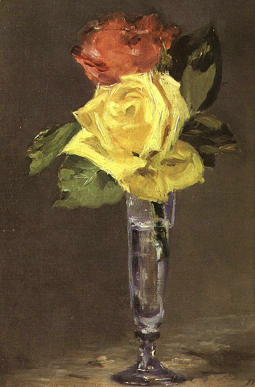 Roses in a Champagne Glass (1882) - Edouard Manet Tablo