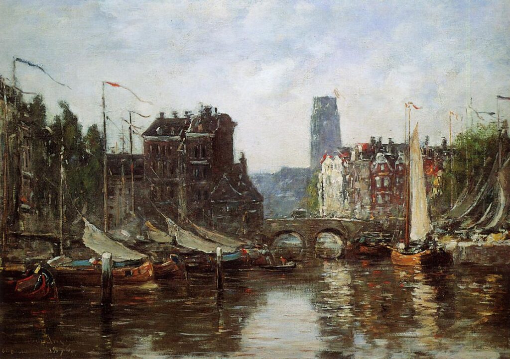 Rotterdam, Le Pont de Bourse (1876) - Eugène Boudin Tablo