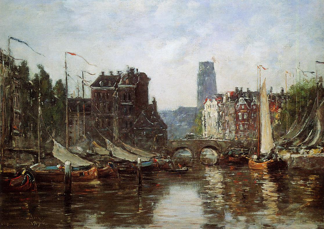 Rotterdam, Le Pont de Bourse (1876) - Eugène Boudin Tablo