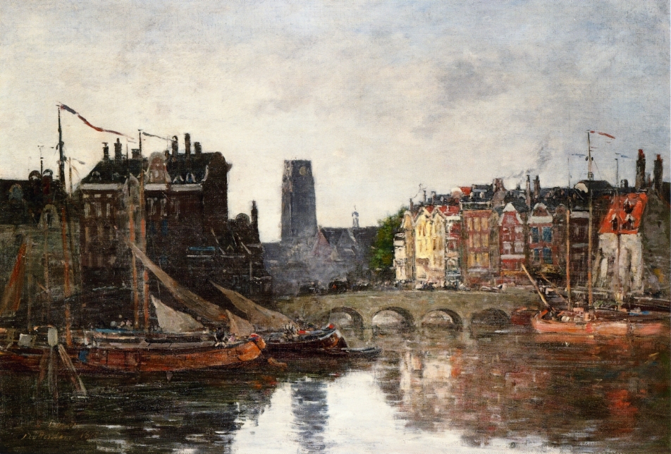 Rotterdam, the Pont de la Bourse (1876) - Eugène Boudin Tablo