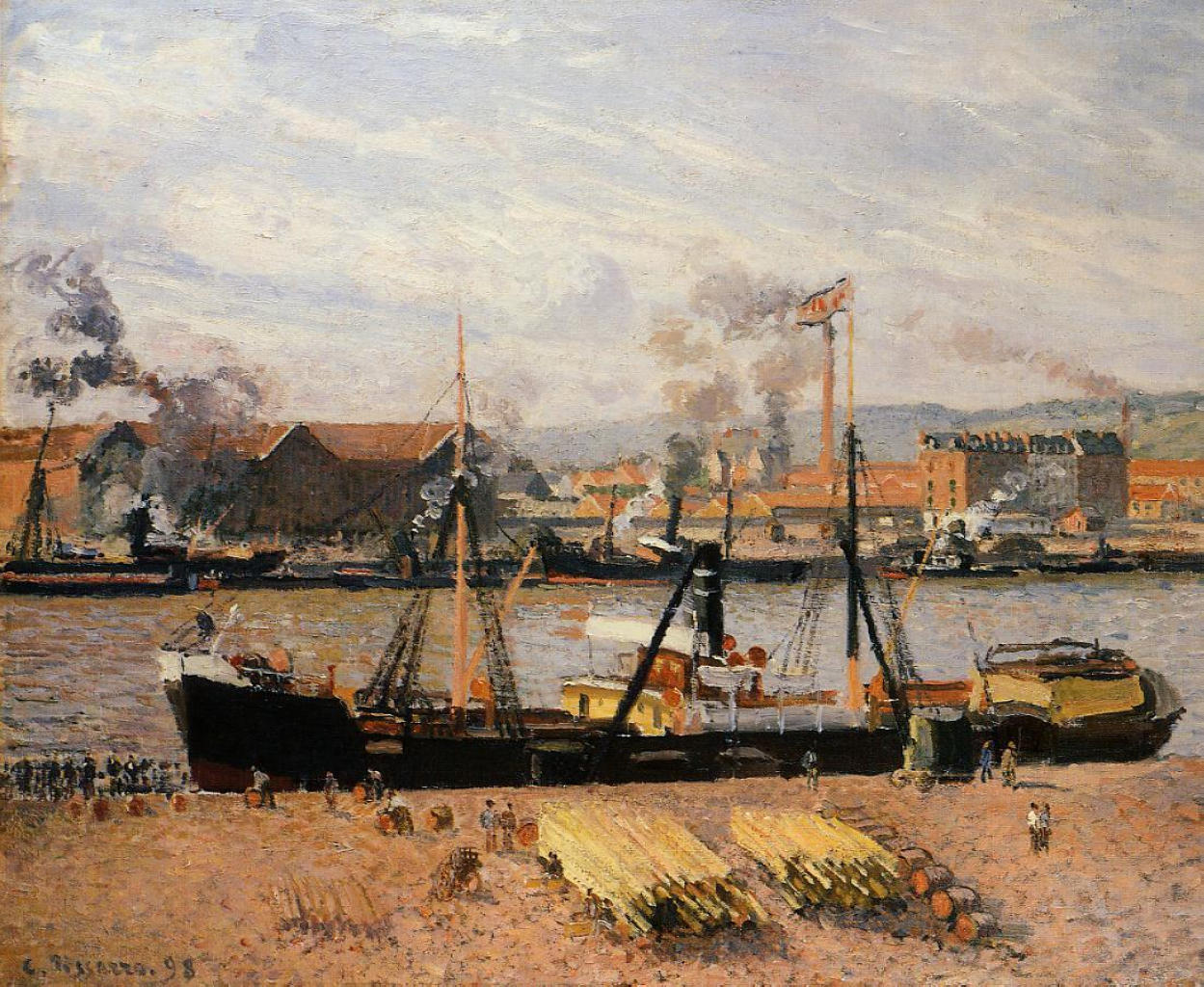 Rouen Port, Unloading Wood (1898) - Camille Pissarro Tablo