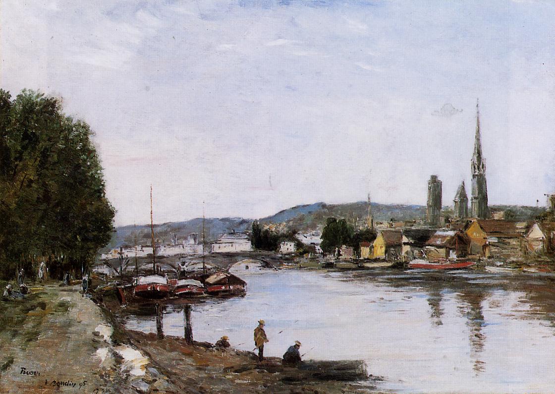 Rouen, View from the Queen's Way (1895) - Eugène Boudin Tablo