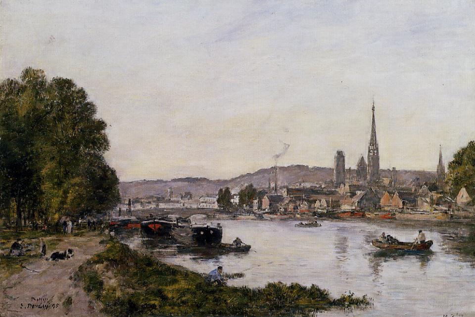 Rouen, View over the River Seine (1895) - Eugène Boudin Tablo
