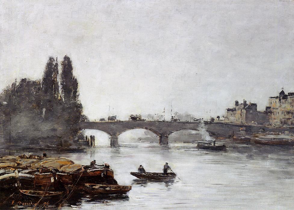 Rouen, the Pont Corneille, Fog Effect (1896) - Eugène Boudin Tablo