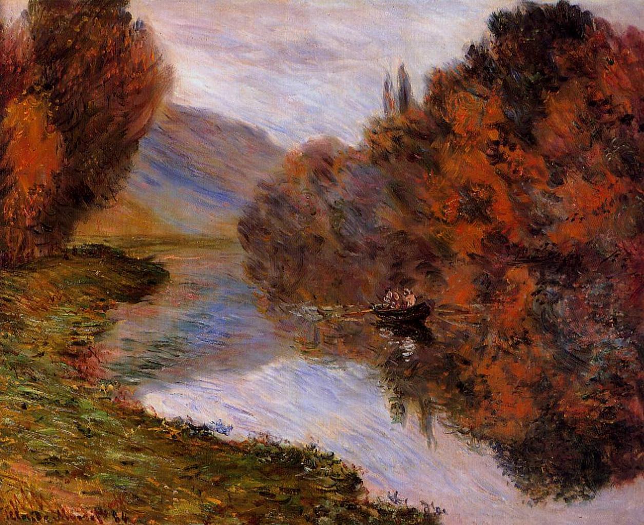 Rowboat on the Seine at Jeufosse (1884) - Claude Monet Tablo