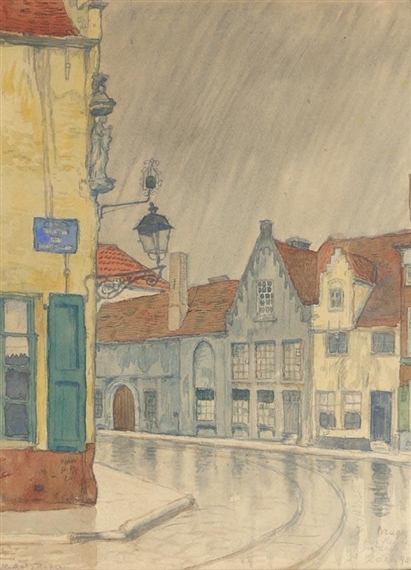 Rue Neuve in Bruges - Mstislav Dobuzhinsky Tablo