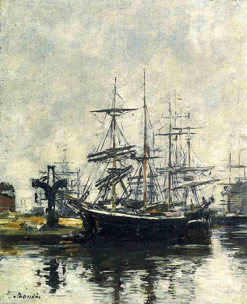 Sailboats at Dock Barre Basin (1887) - Eugène Boudin Tablo