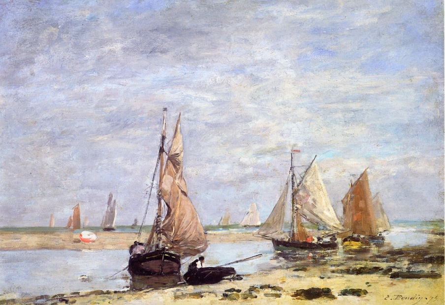 Sailboats near Trouville (1873) - Eugène Boudin Tablo