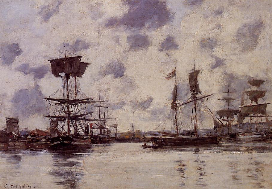 Sailing Boats at Anchor (1883) - Eugène Boudin Tablo