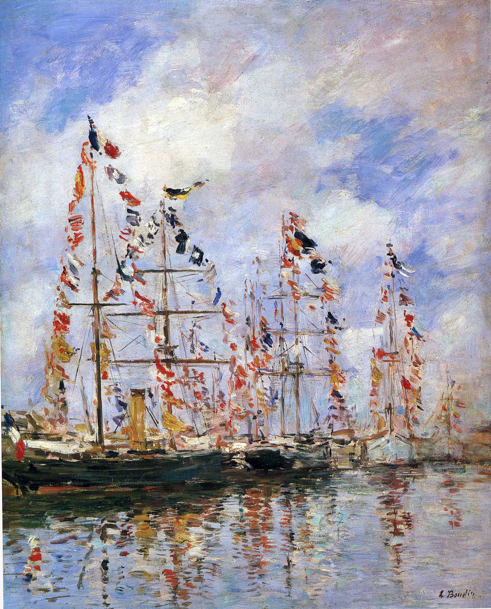 Sailing Ships at Deauville (1896) - Eugène Boudin Tablo