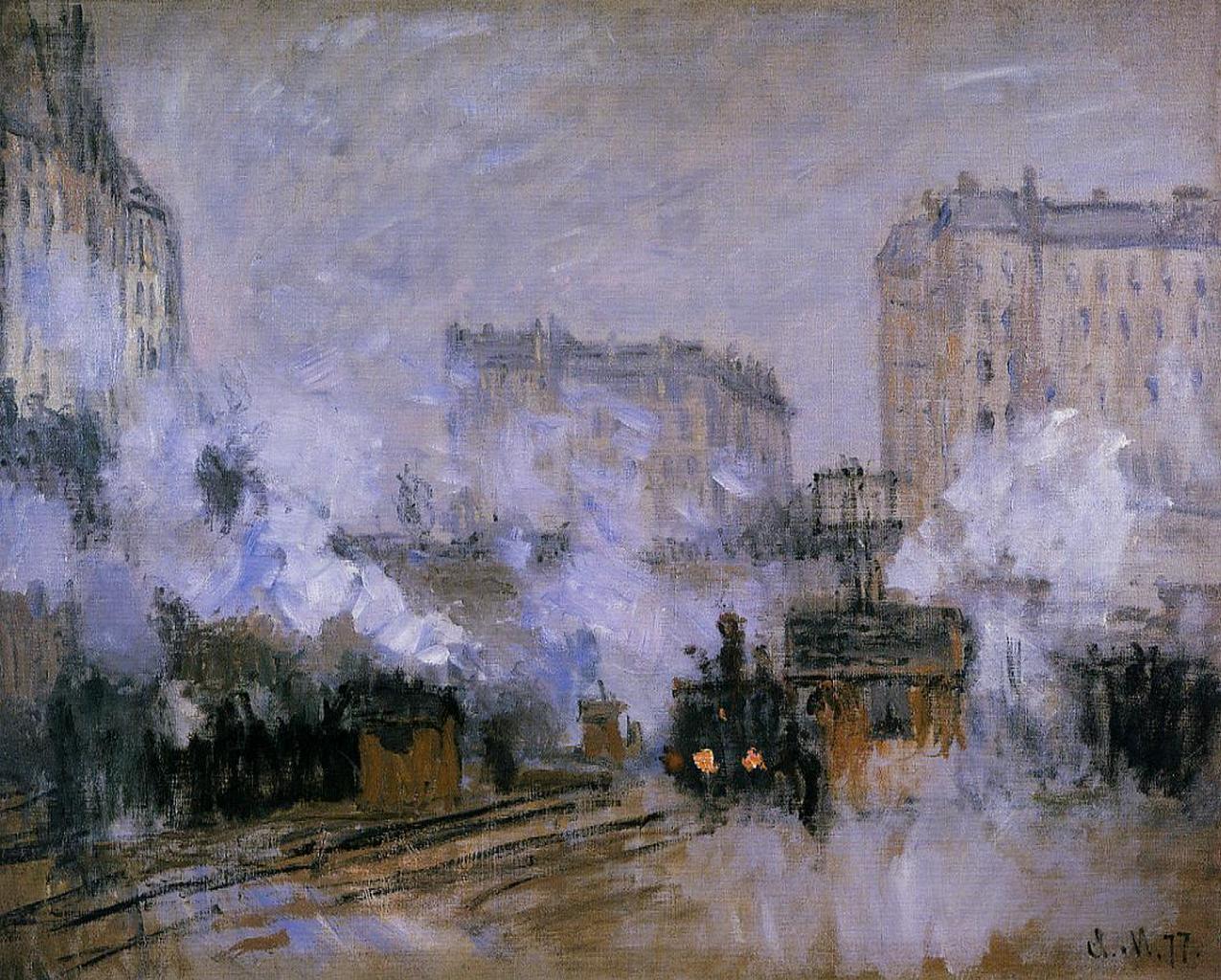 Saint Lazare Station, Arrival of a Train (1877) - Claude Monet Tablo