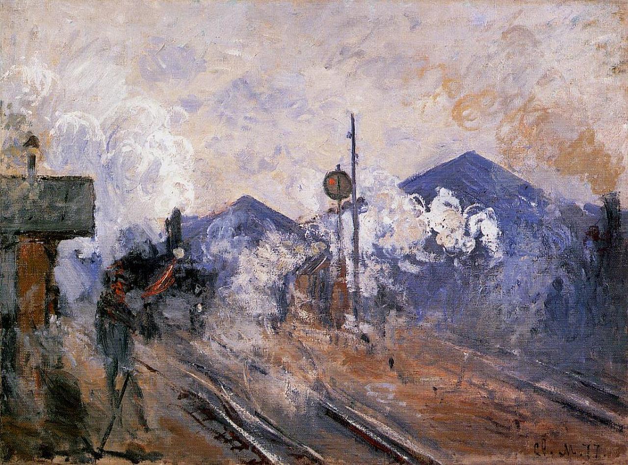 Saint Lazare Station, Track Coming out (1877) - Claude Monet Tablo