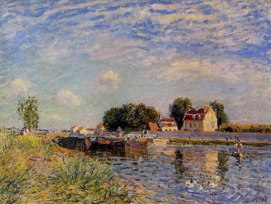 Saint Mammes, Ducks on Canal (1885) - Alfred Sisley Tablo