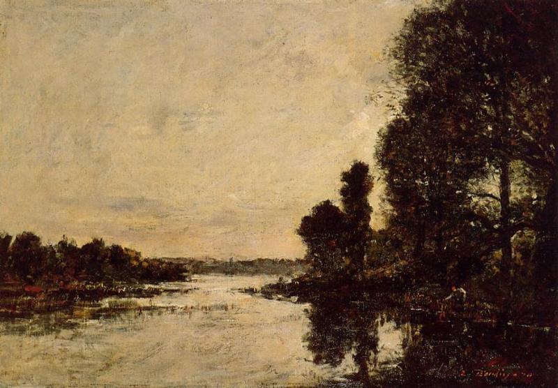 Saint Valery sur Somme Moonrise over the Canal (1891) - Eugène Boudin Tablo