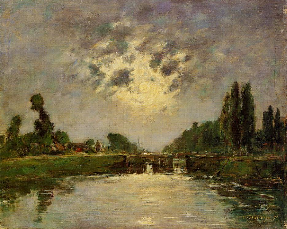 Saint Valery sur Somme, the Bridge on the Lock (1891) - Eugène Boudin Tablo