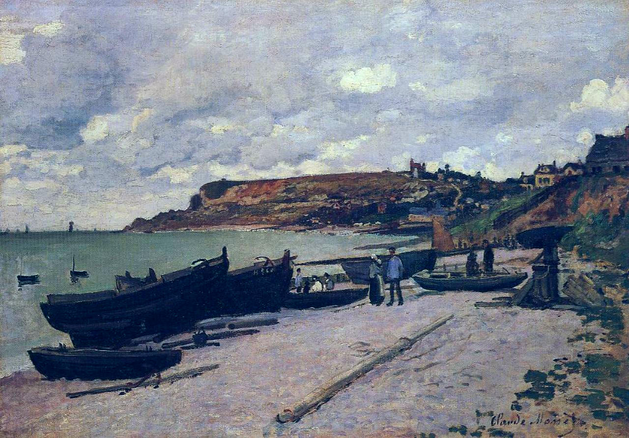 Sainte Adresse, Fishing Boats on the Shore (1867) - Claude Monet Tablo