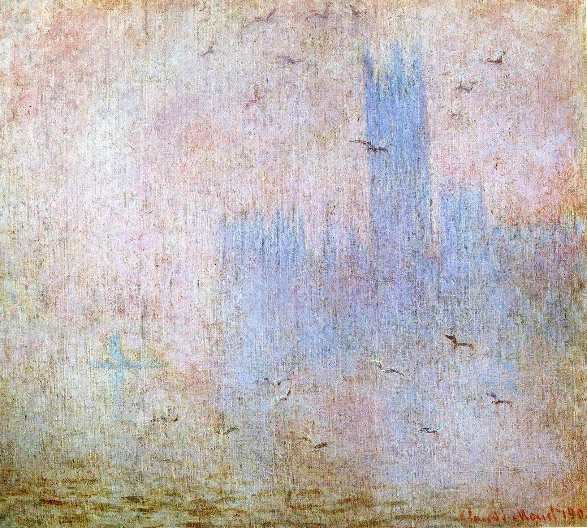 Seagulls over the Houses of Parliament (1904) - Claude Monet Tablo