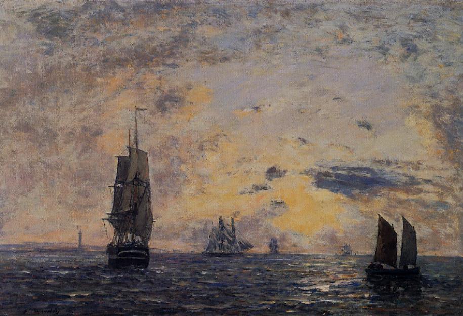 Seascape, Fishing Boats (1890) - Eugène Boudin Tablo