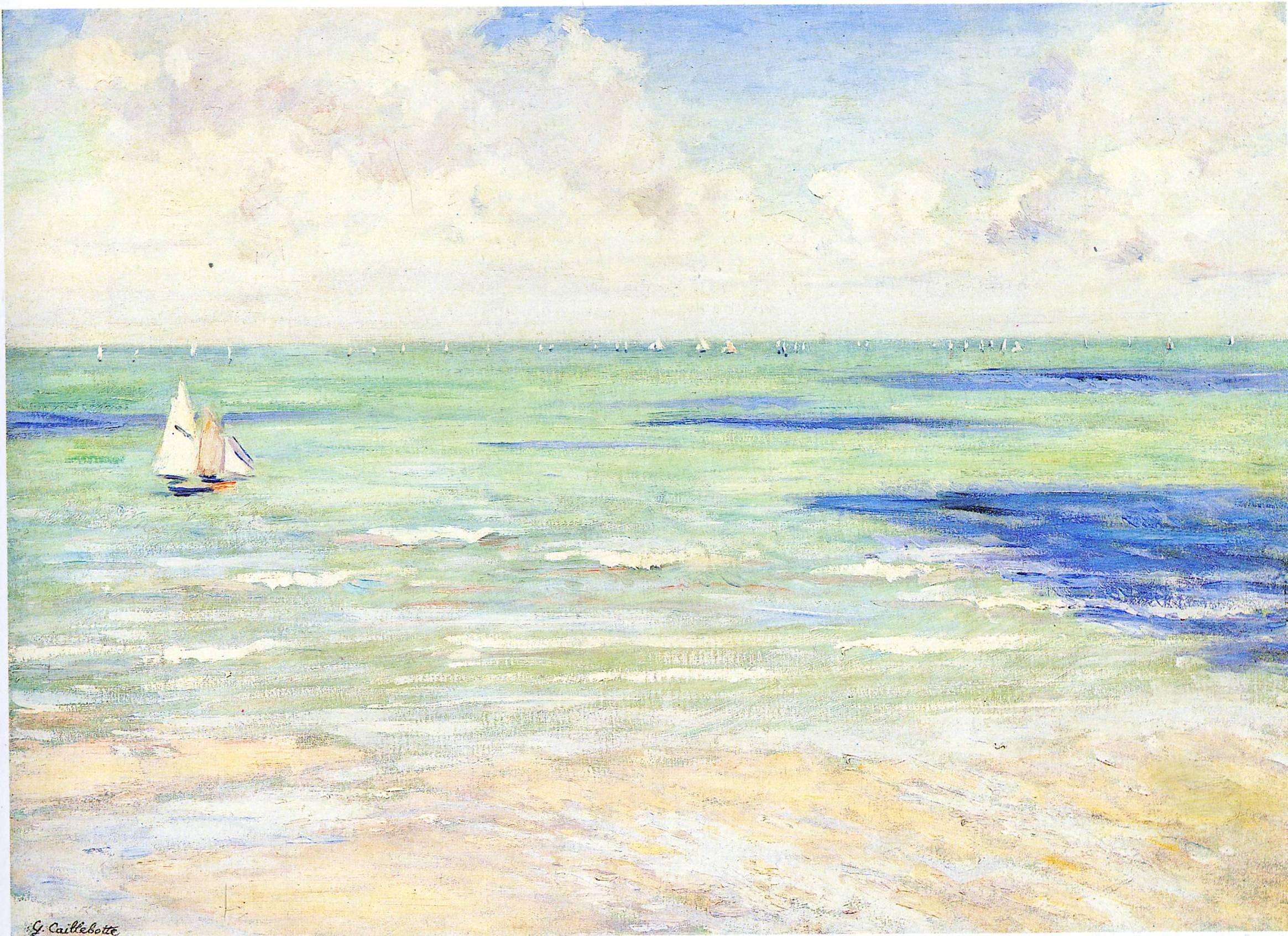 Seascape, Regatta at Villers (1880) - Gustave Caillebotte Tablo