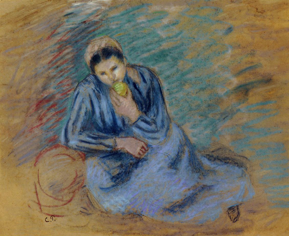 Seated Peasant Woman Crunching an Apple (1886) - Camille Pissarro Tablo