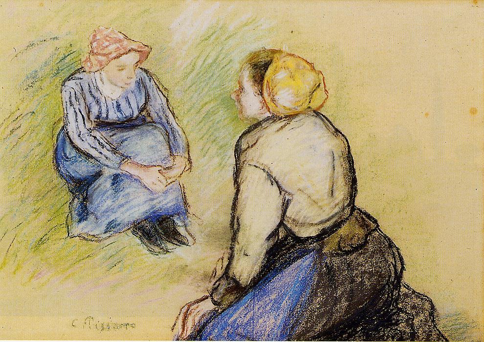 Seated Peasant and Knitting Peasant (1893) - Camille Pissarro Tablo