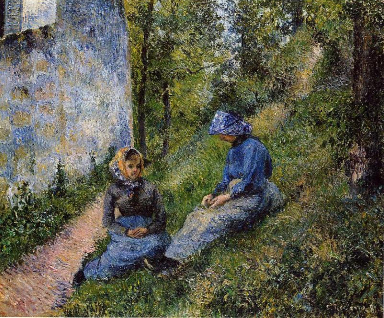 Seated Peasants, Sewing (1881) - Camille Pissarro Tablo