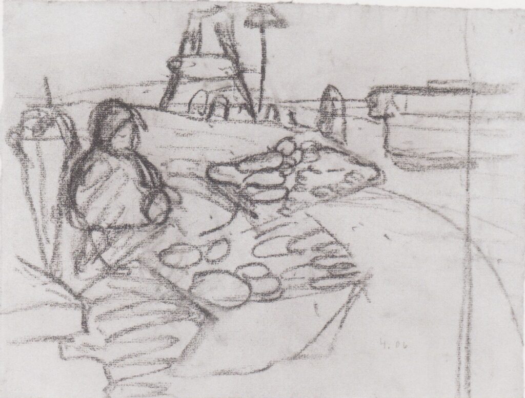 Seated Woman in market stalls (1906) - Paula Modersohn-Becker Tablo