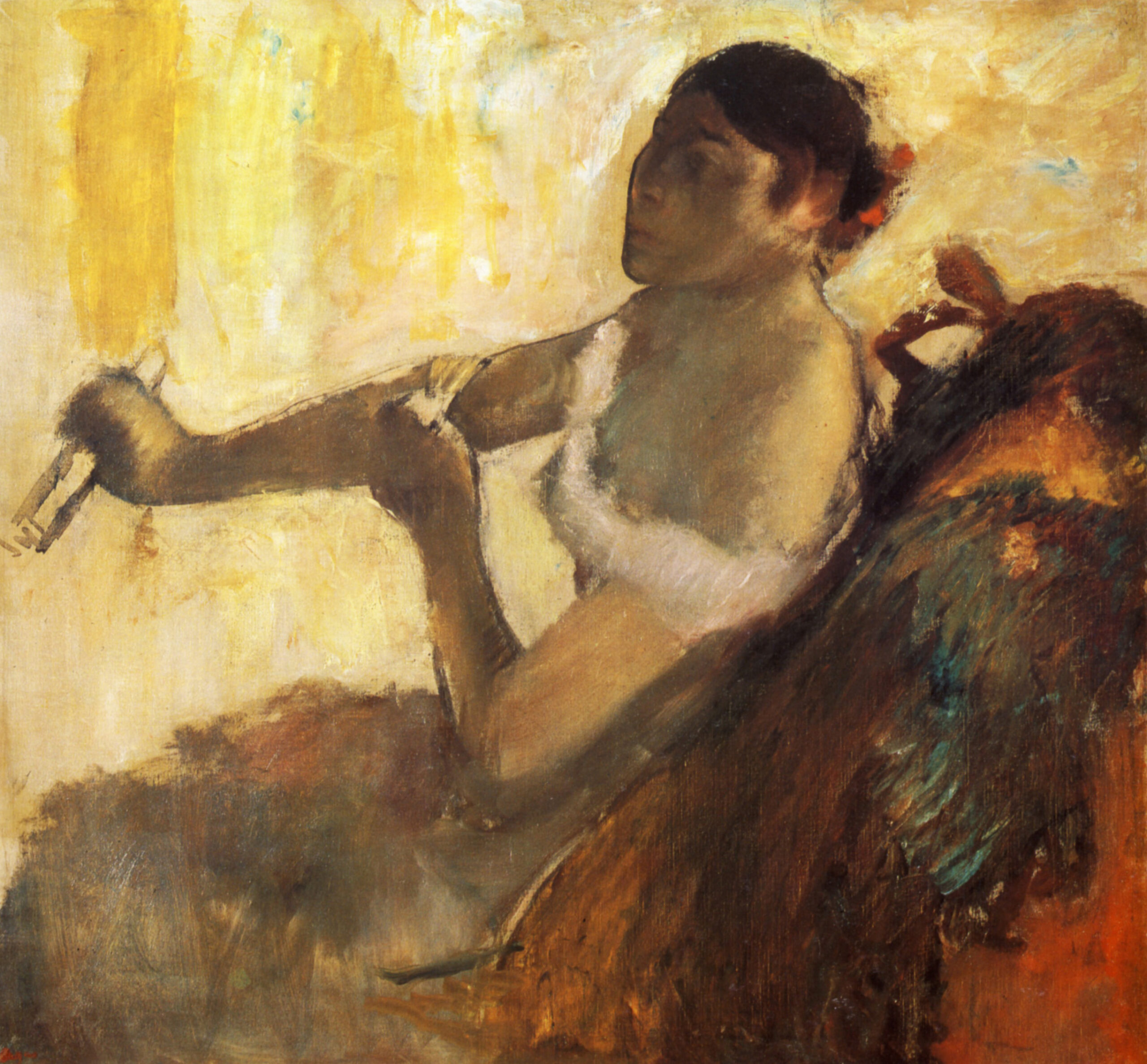 Seated Woman pulling her glove (1890) - Edgar Degas Tablo