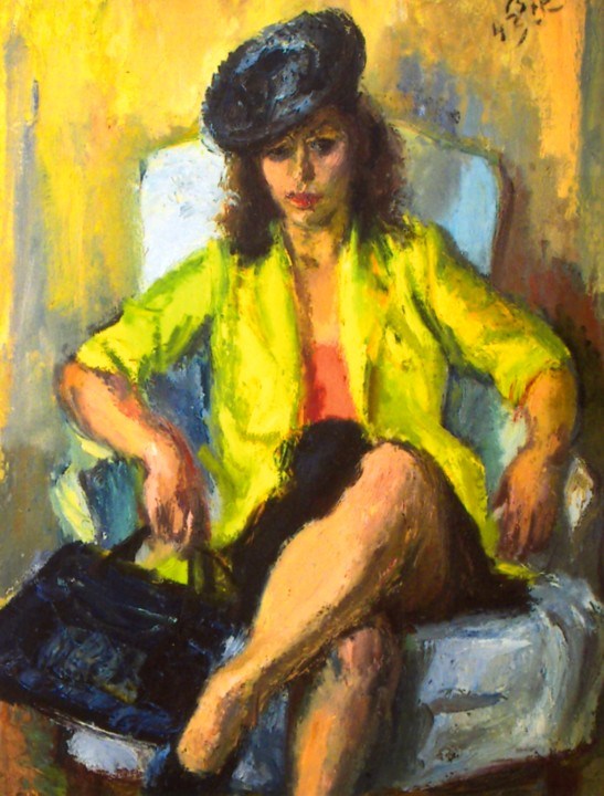 Seated Woman with Yellow Jacket - Iosif Iser Tablo