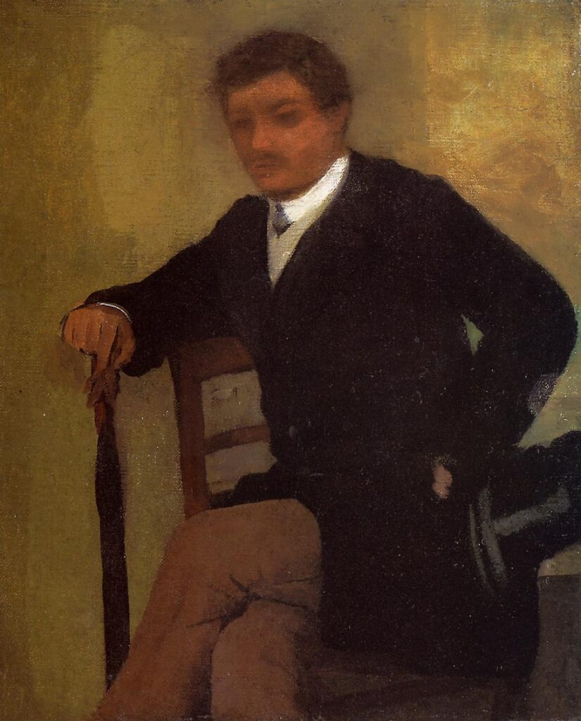 Seated Young Man in a Jacket with an Umbrella (1864) - Edgar Degas Tablo